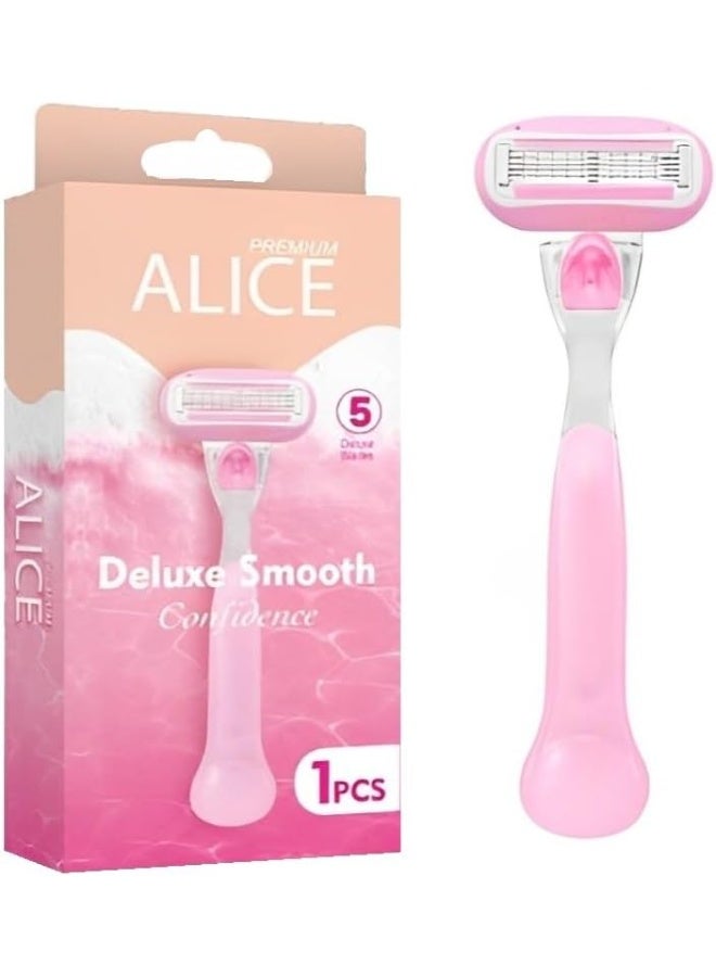 ماكينة حلاقة نسائية، أليس بريميوم، ناعمة للغاية، رأس متحرك، تمنحكِ الثقة، شفرات فاخرة، قطعة واحدة، لون وردي، للبشرة المختلطة